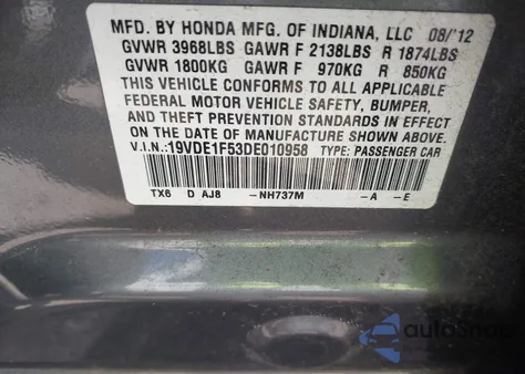 2013 Acura Ilx 2.0L z USA, uszkodzony, nr VIN 19VDE1F53DE010958